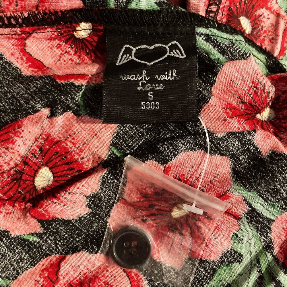 HELL BUNNY NWT Red and black floral poppy print circle skirt vintage style SMALL - Picture 11 of 14